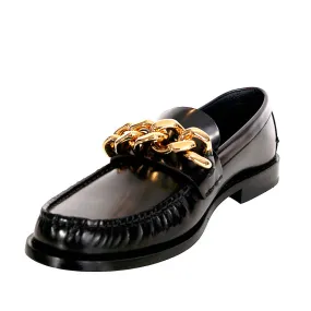 43 US 10 NEW $1125 VERSACE Mens RUNWAY Black Leather GOLD CHUNKY CHAIN LOAFERS