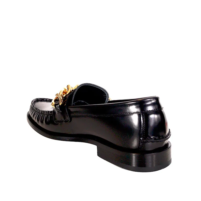 43 US 10 NEW $1125 VERSACE Mens RUNWAY Black Leather GOLD CHUNKY CHAIN LOAFERS