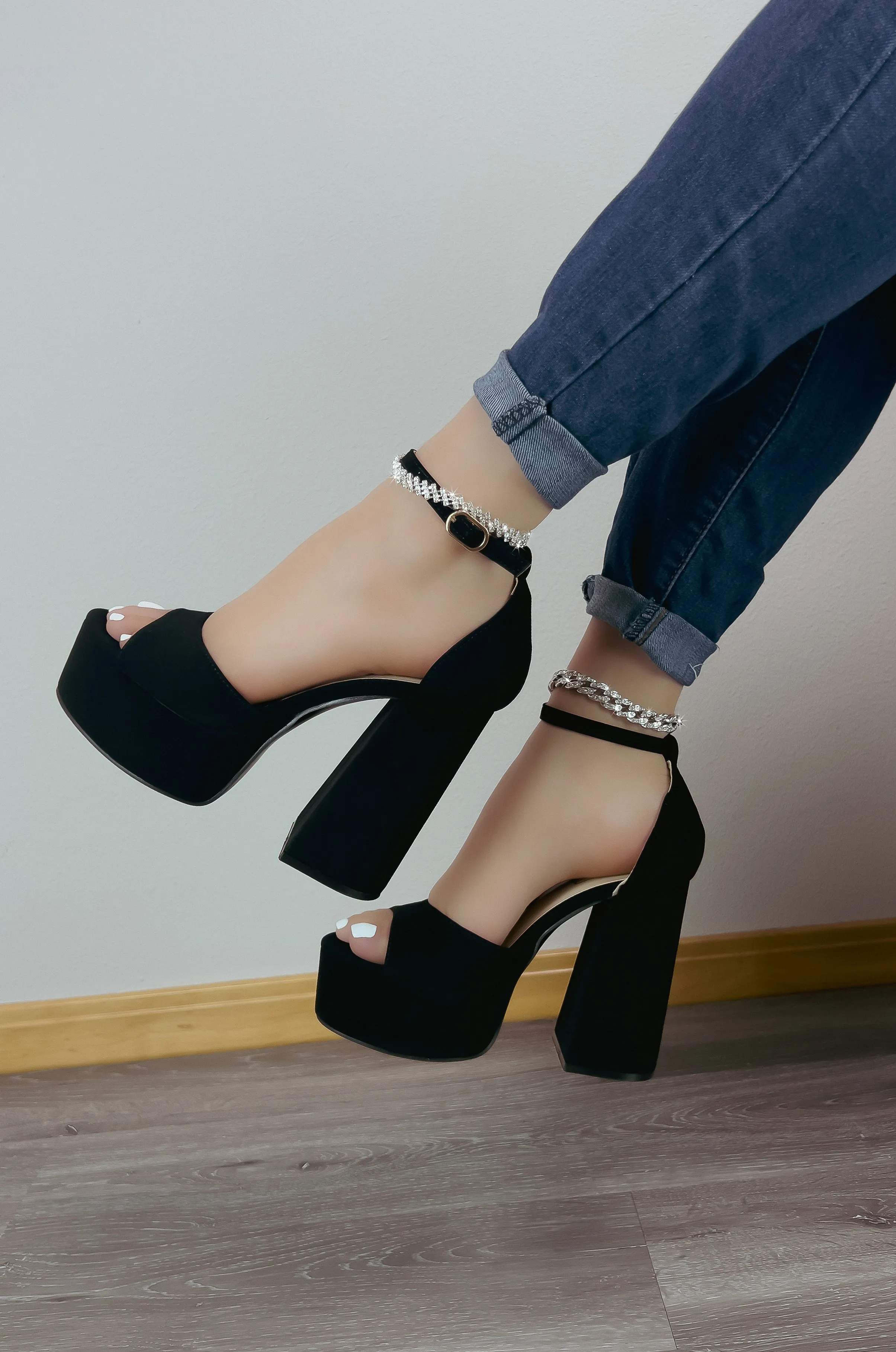 Audrey - Ankle Strap Platform Block High Heels