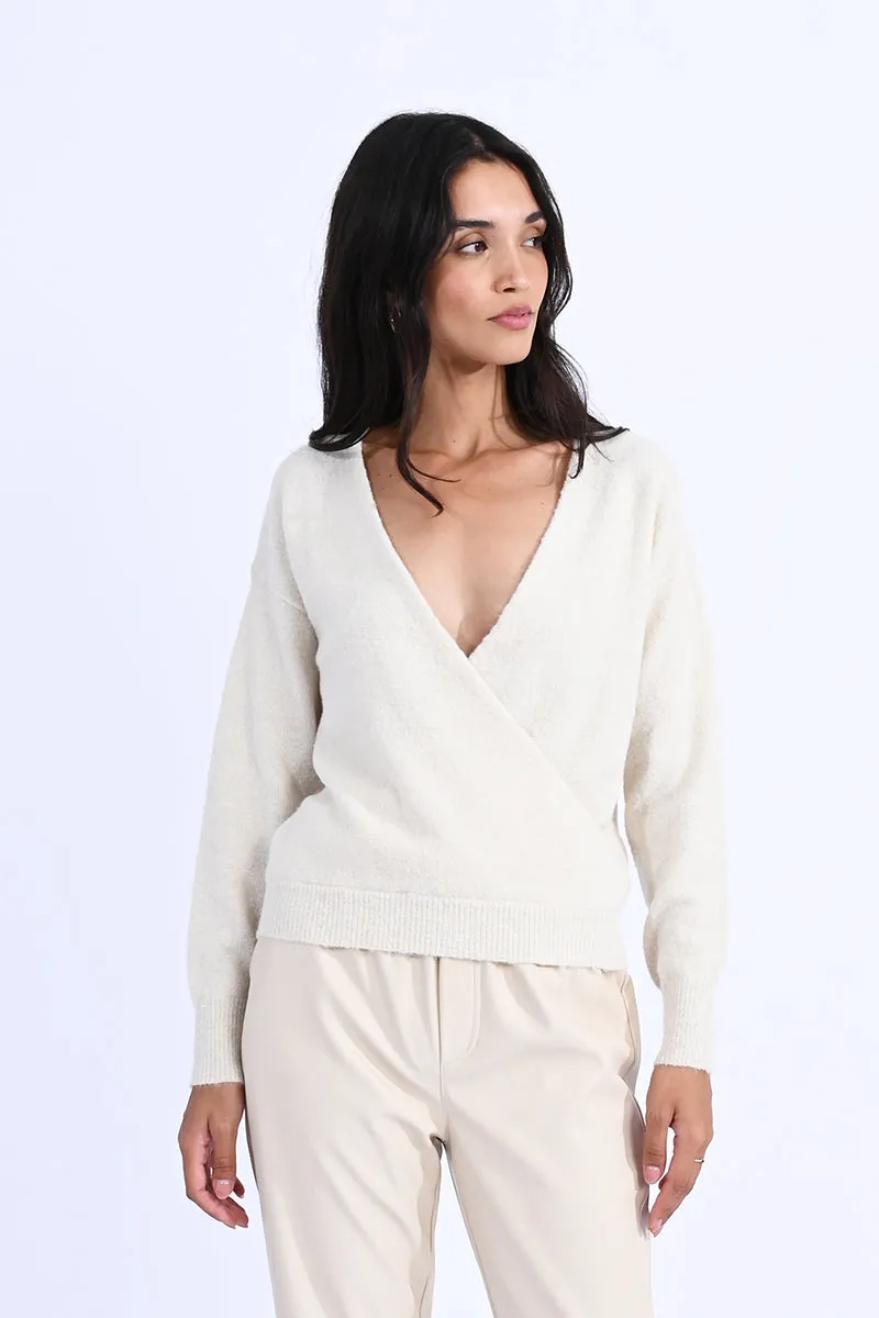 Ballet Ivory Wrap Surplice Sweater