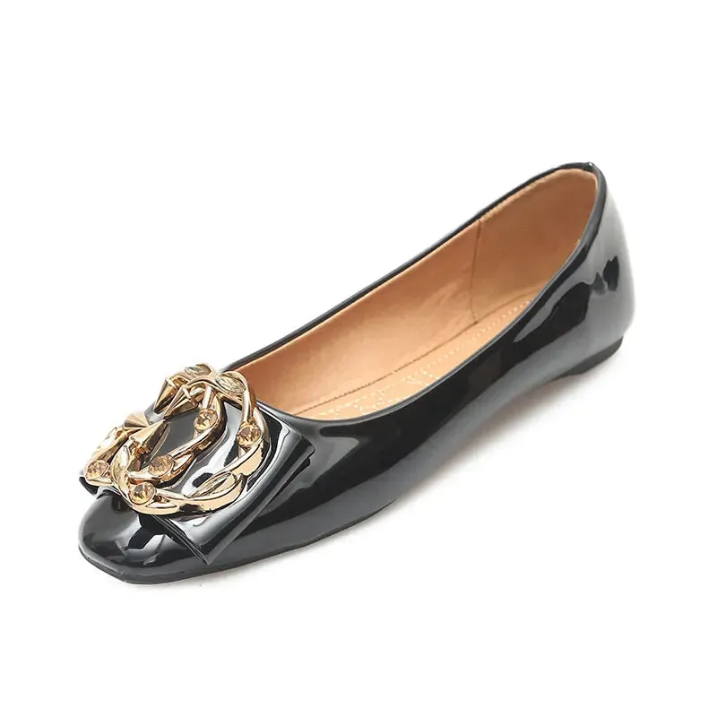 BEYARNE Ballet Flat Square Toe Patent Leather Shoes