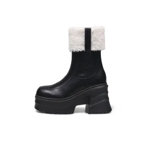 Black Fur-Lined Platform Leather Boots