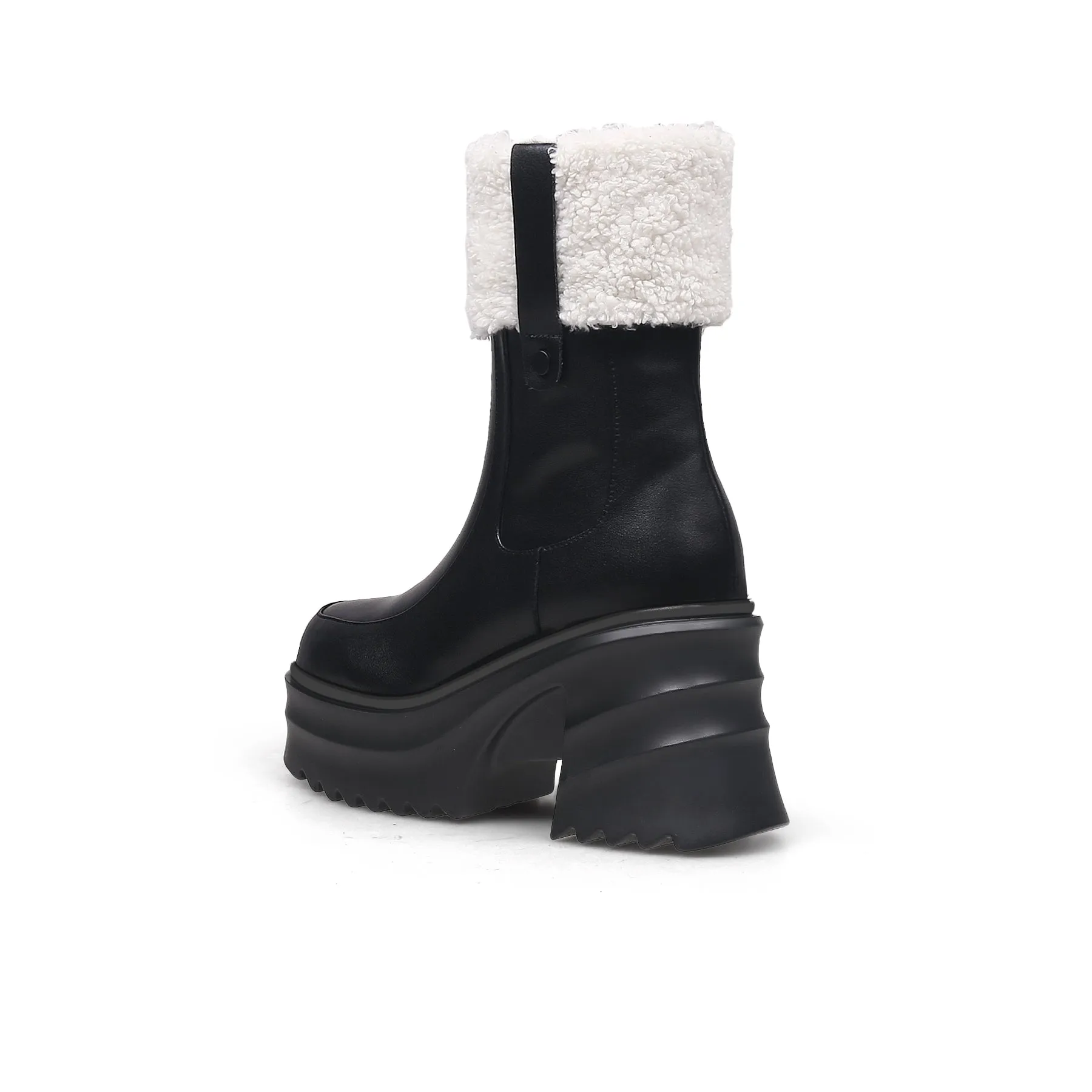 Black Fur-Lined Platform Leather Boots