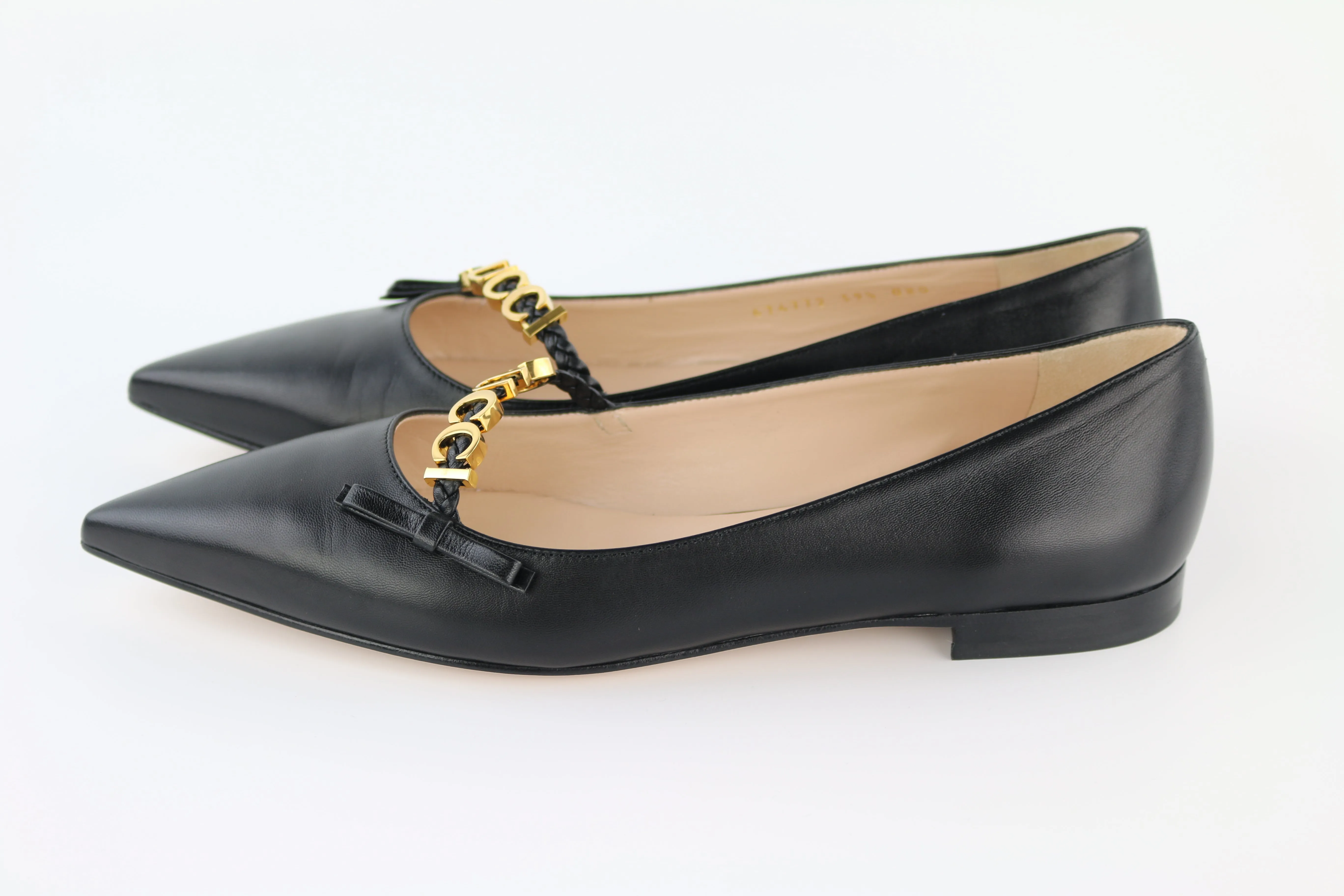 Black Malaga Kid Pointed Toe Flats 39.5