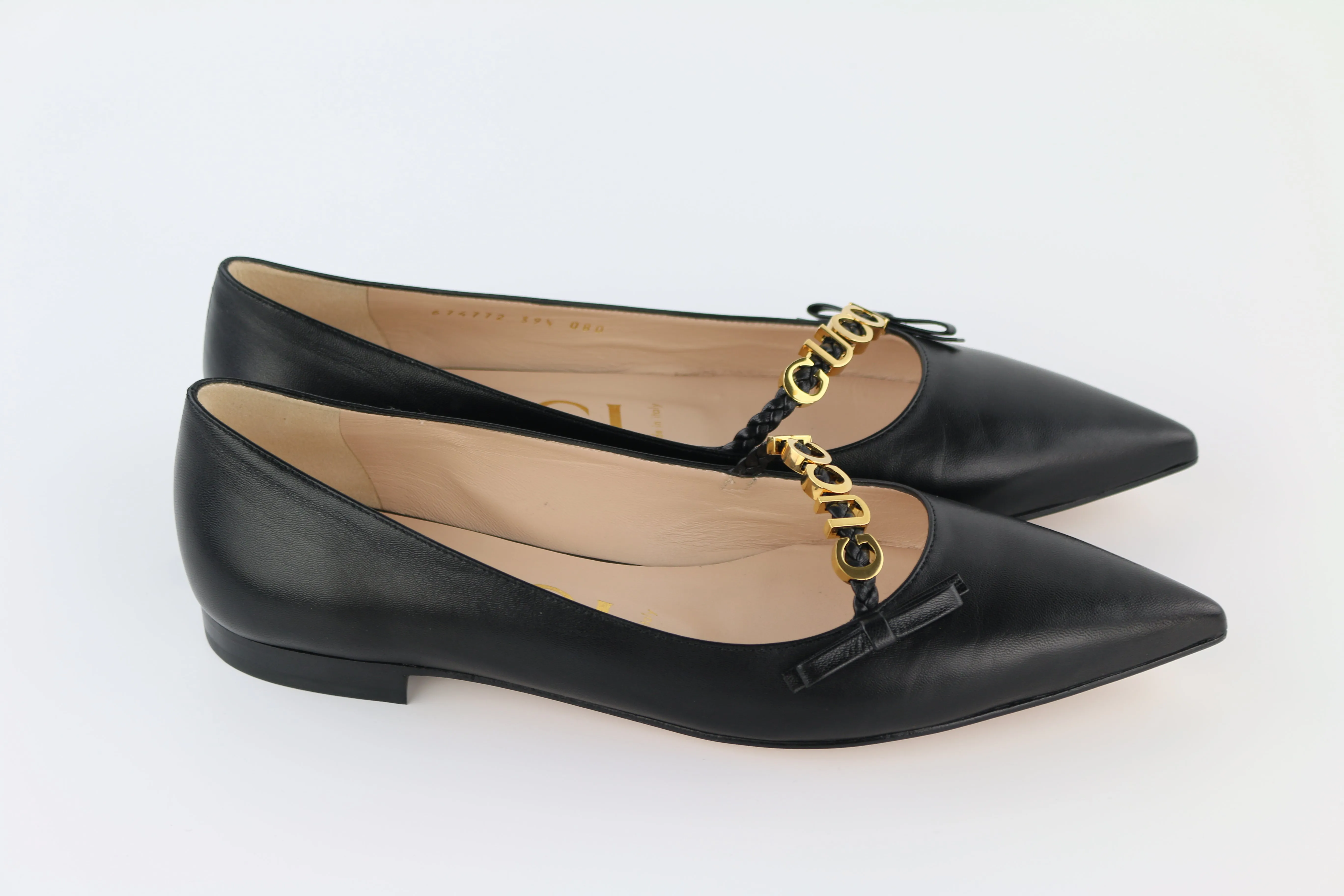 Black Malaga Kid Pointed Toe Flats 39.5