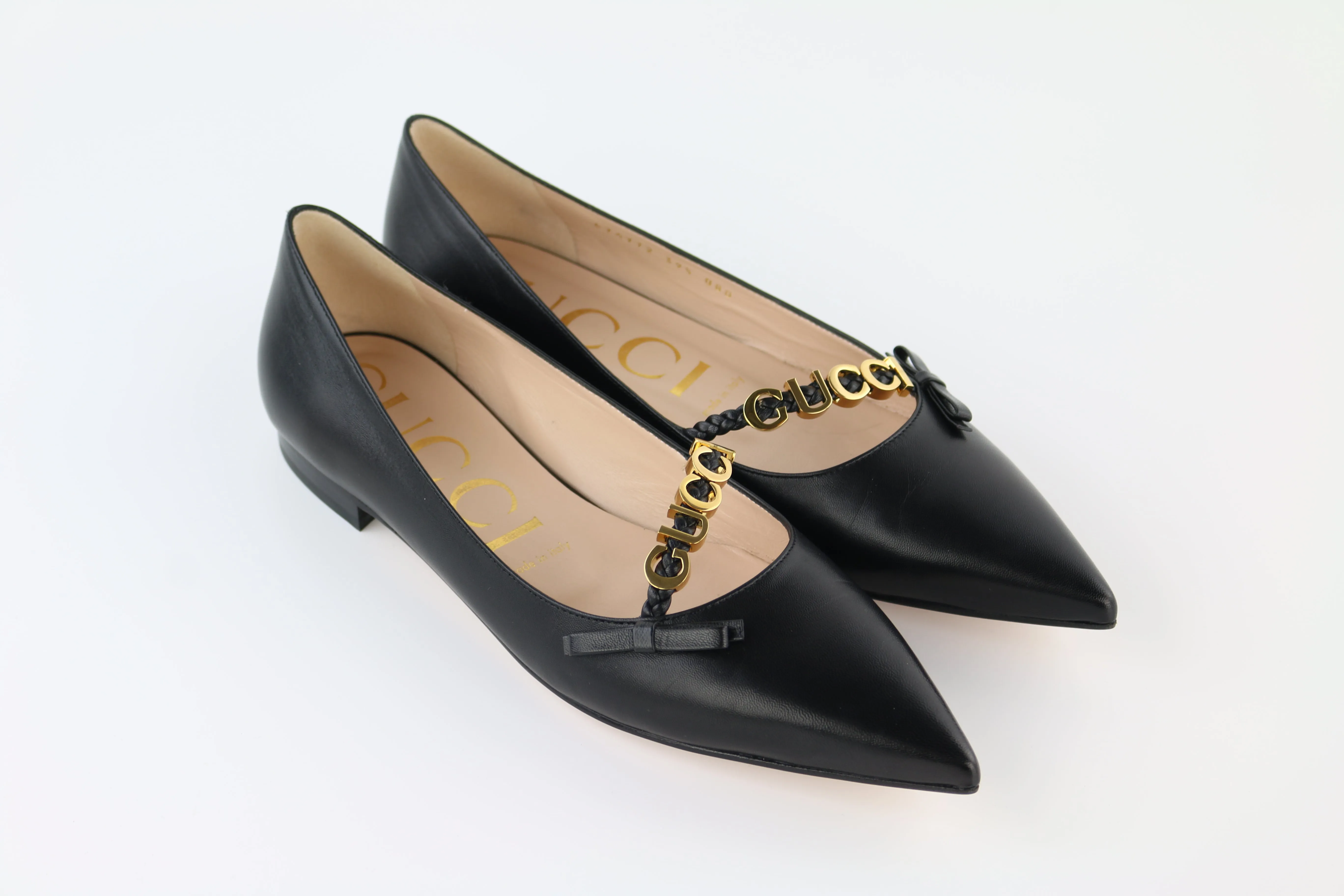 Black Malaga Kid Pointed Toe Flats 39.5