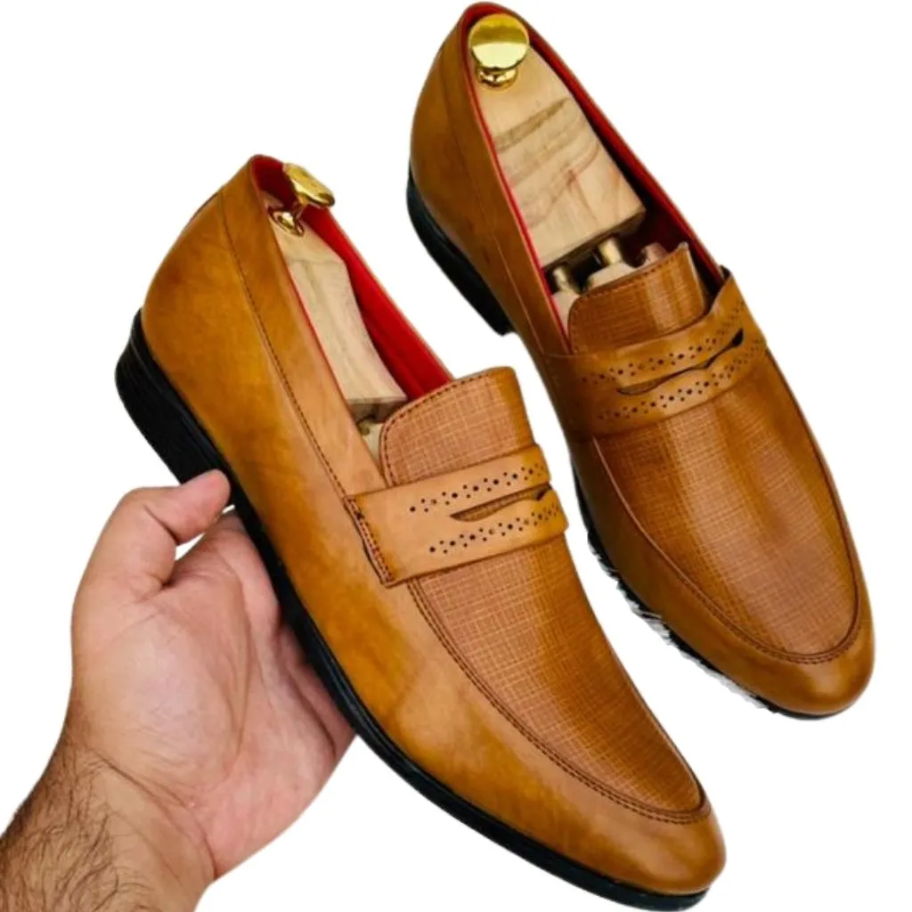 Brown Formal Leather Loafers Shoes For Men