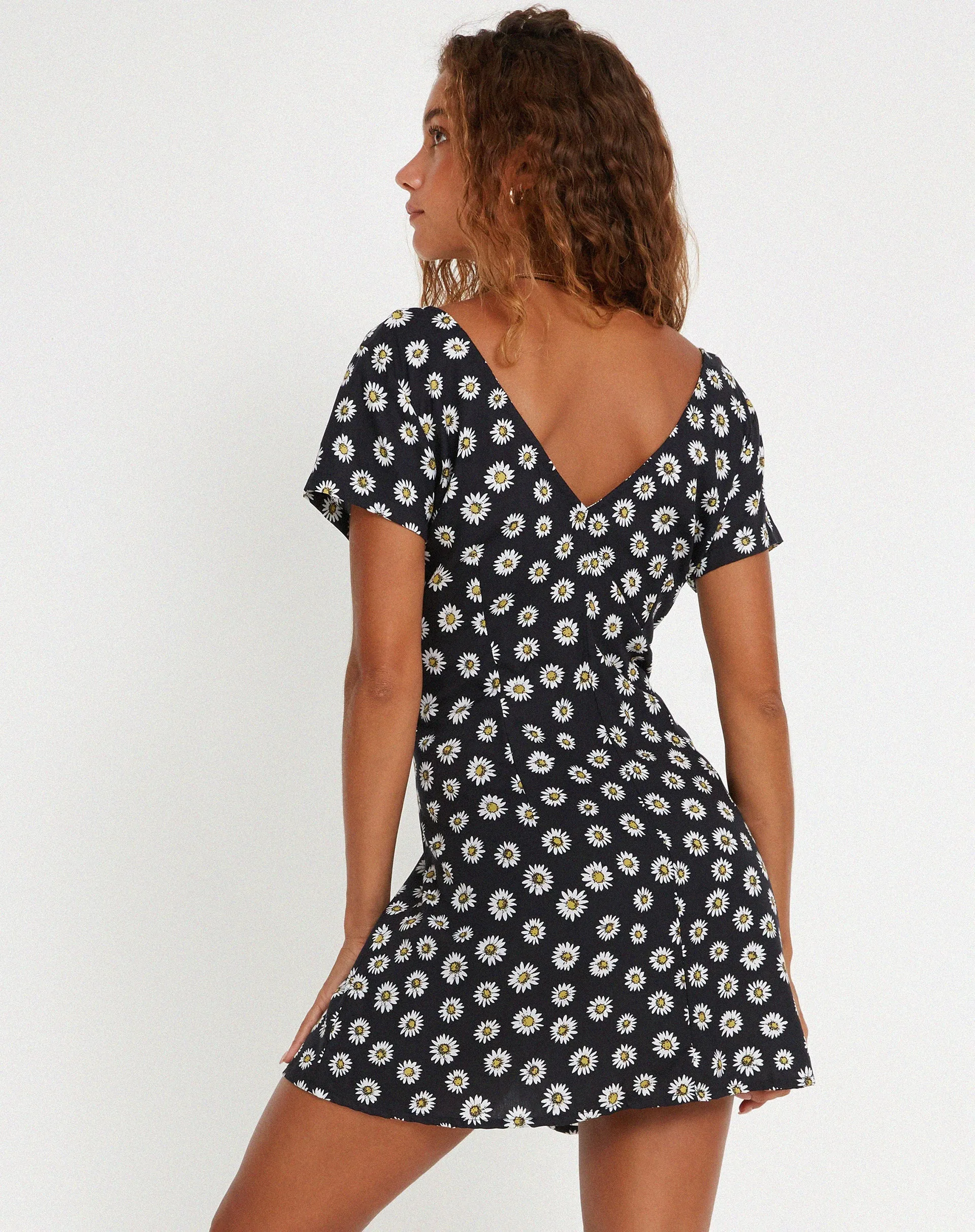 Calliope Mini Dress in Grunge Daisy Black