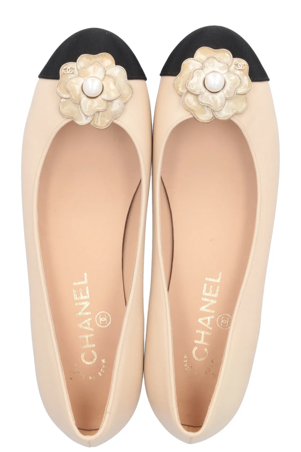 CHANEL Gripoix Camellia Ballet Flats Beige