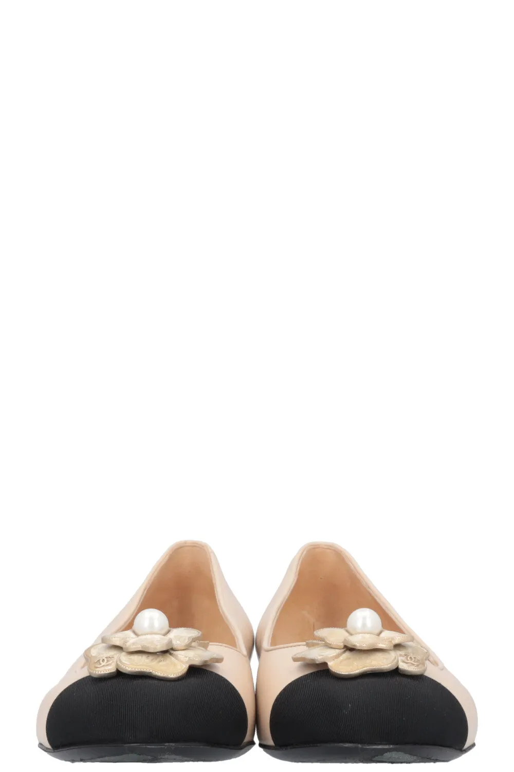 CHANEL Gripoix Camellia Ballet Flats Beige