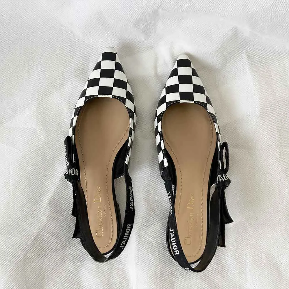 Dior checkered pointed toe slingback flats, 37