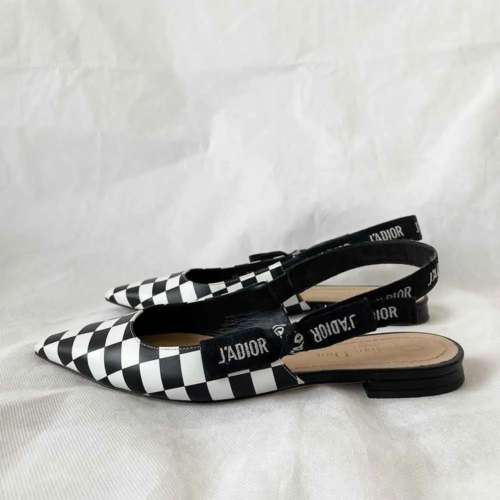 Dior checkered pointed toe slingback flats, 37