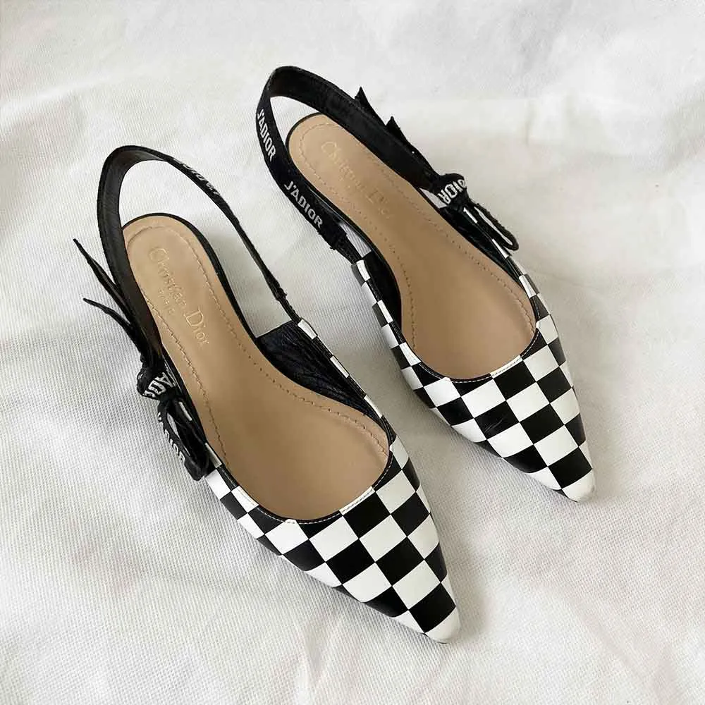 Dior checkered pointed toe slingback flats, 37