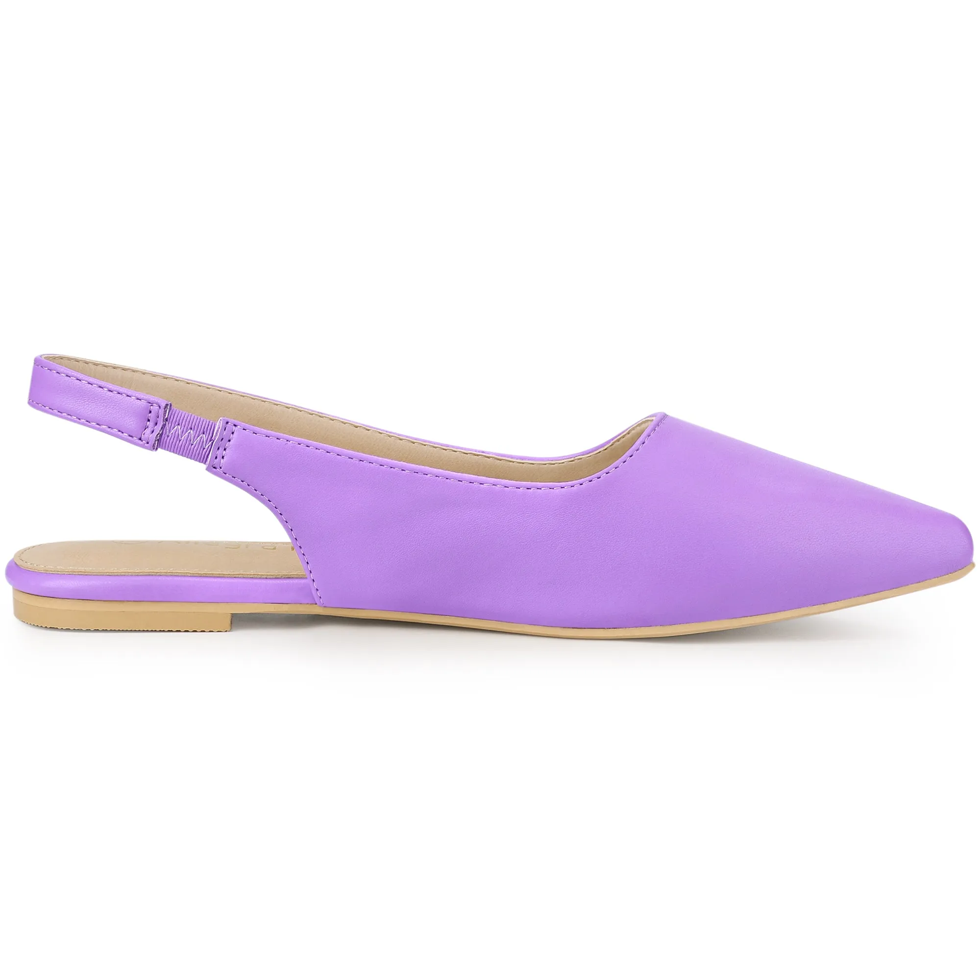 Faux Leather Pointed Toe Slingback Slip On Flat Pumps