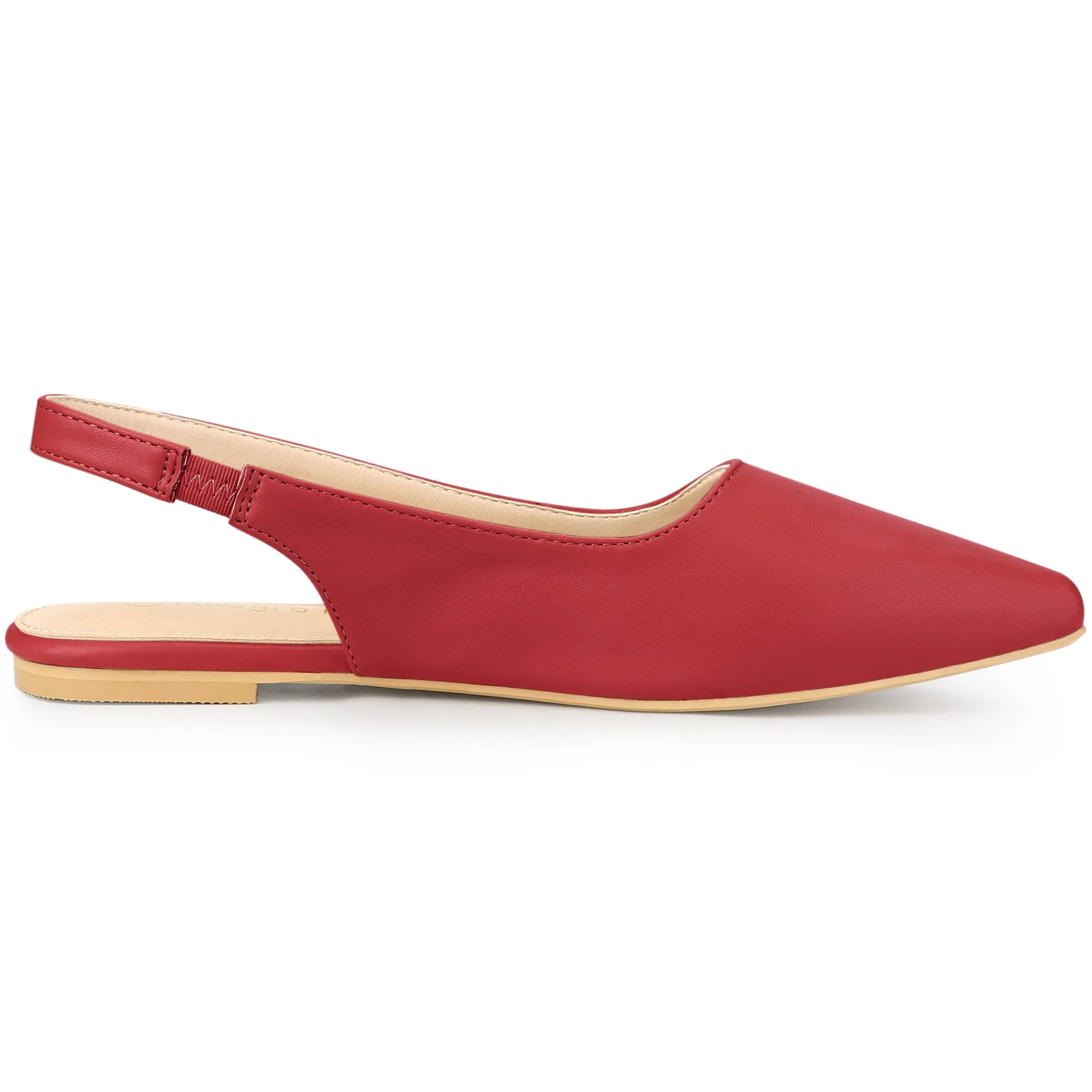 Faux Leather Pointed Toe Slingback Slip On Flat Pumps