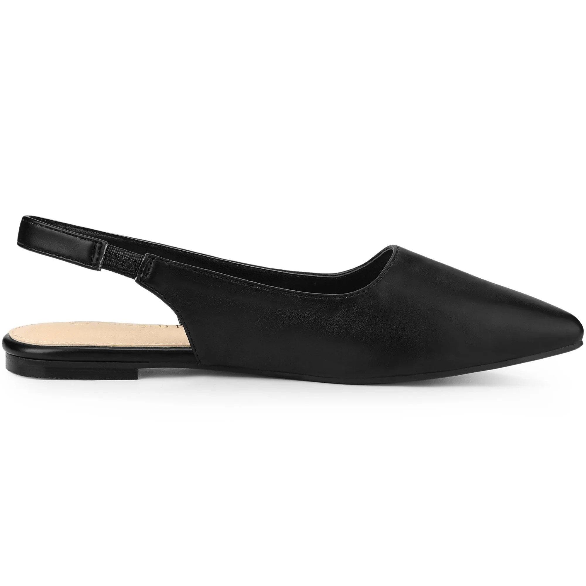 Faux Leather Pointed Toe Slingback Slip On Flat Pumps