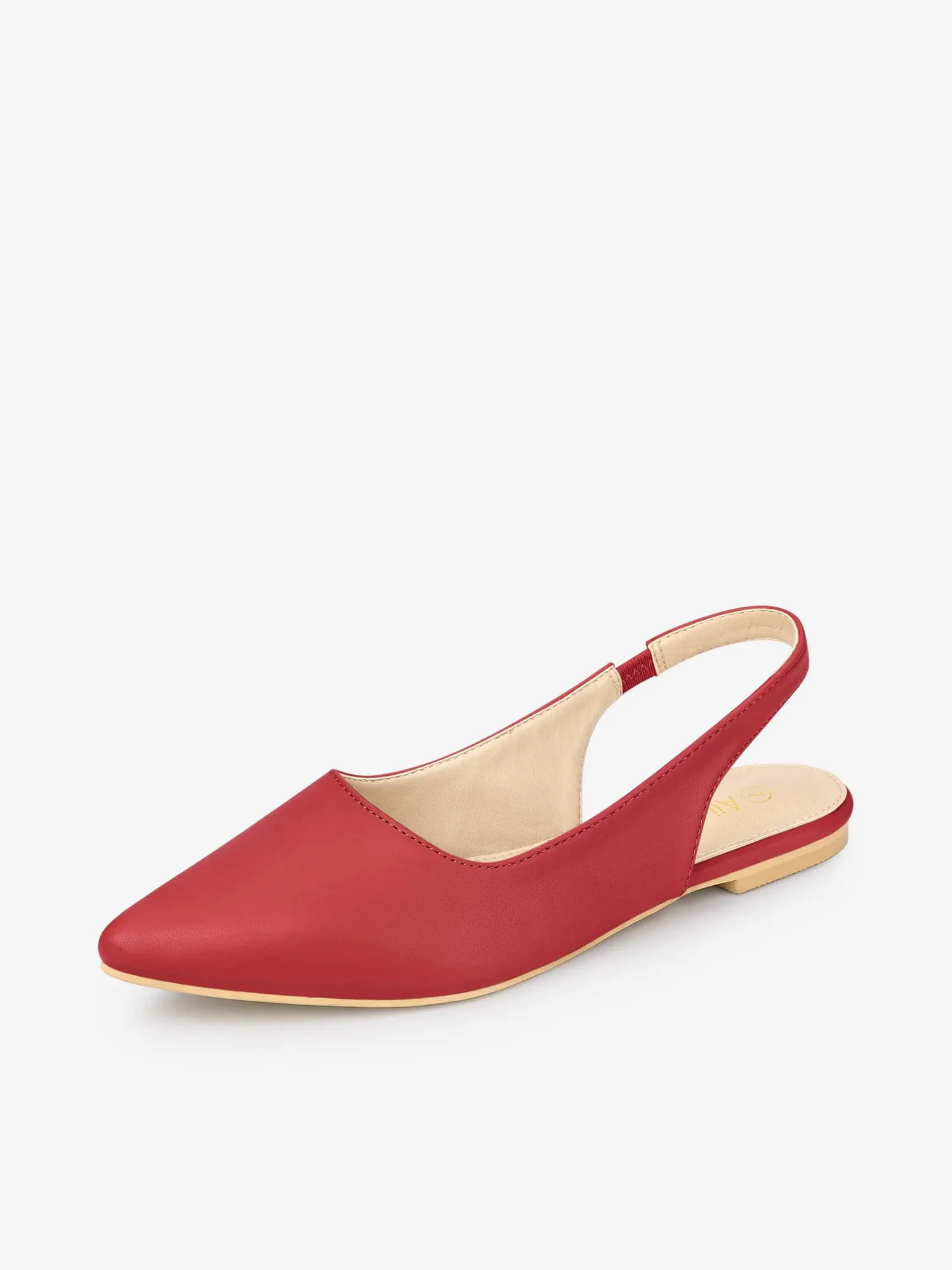 Faux Leather Pointed Toe Slingback Slip On Flat Pumps