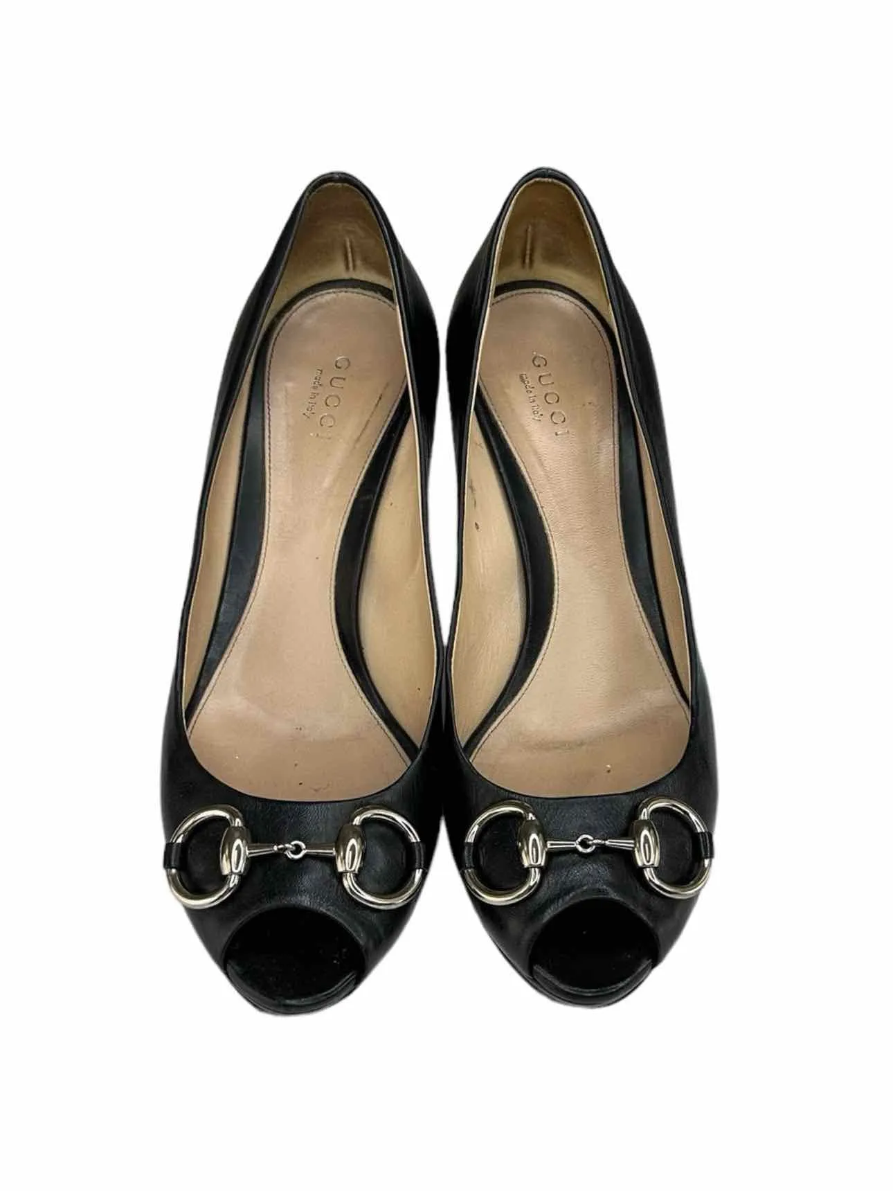 Gucci Black Steve Horsebit Peep Toe Pumps Size 37