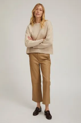 Khaki Leather Cropped Trousers