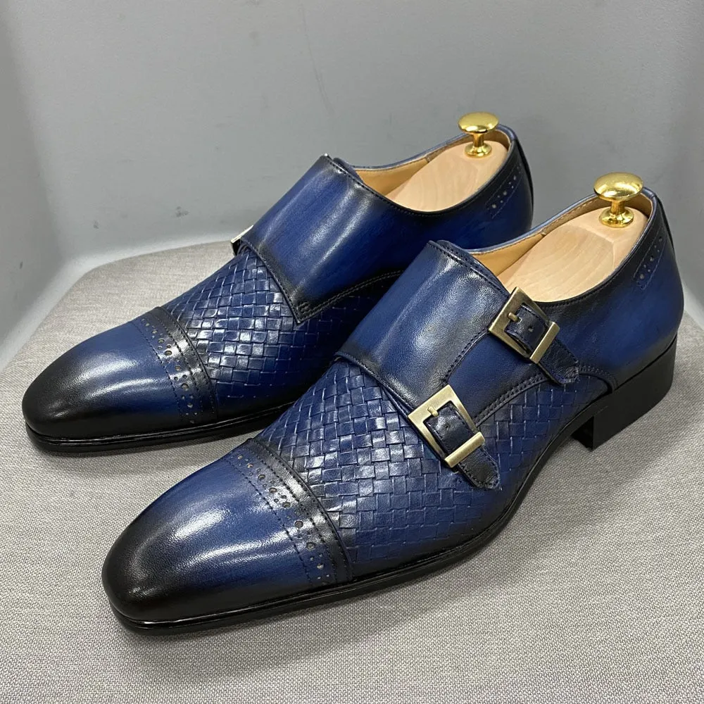 La Ricchezza - Double Monk Alligator Print Leather Dress Shoes