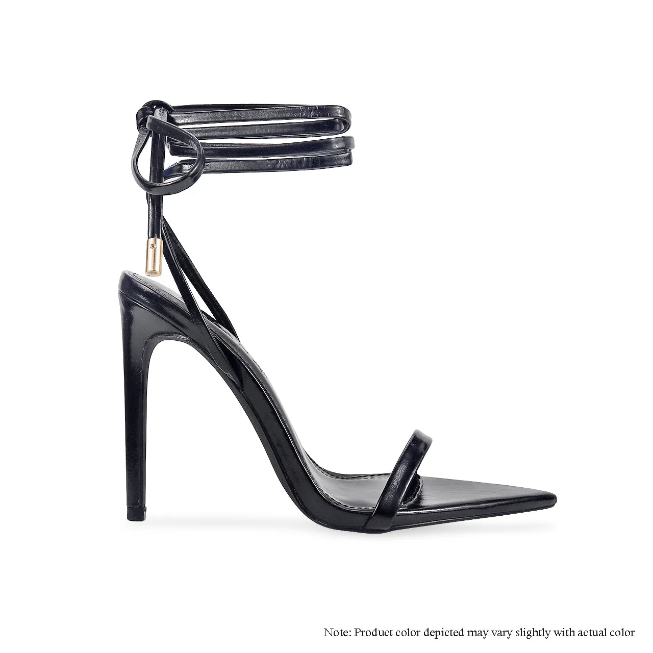 LAURENT-55 POINTY TOE METALLIC TIE-UP HEEL - BLACK