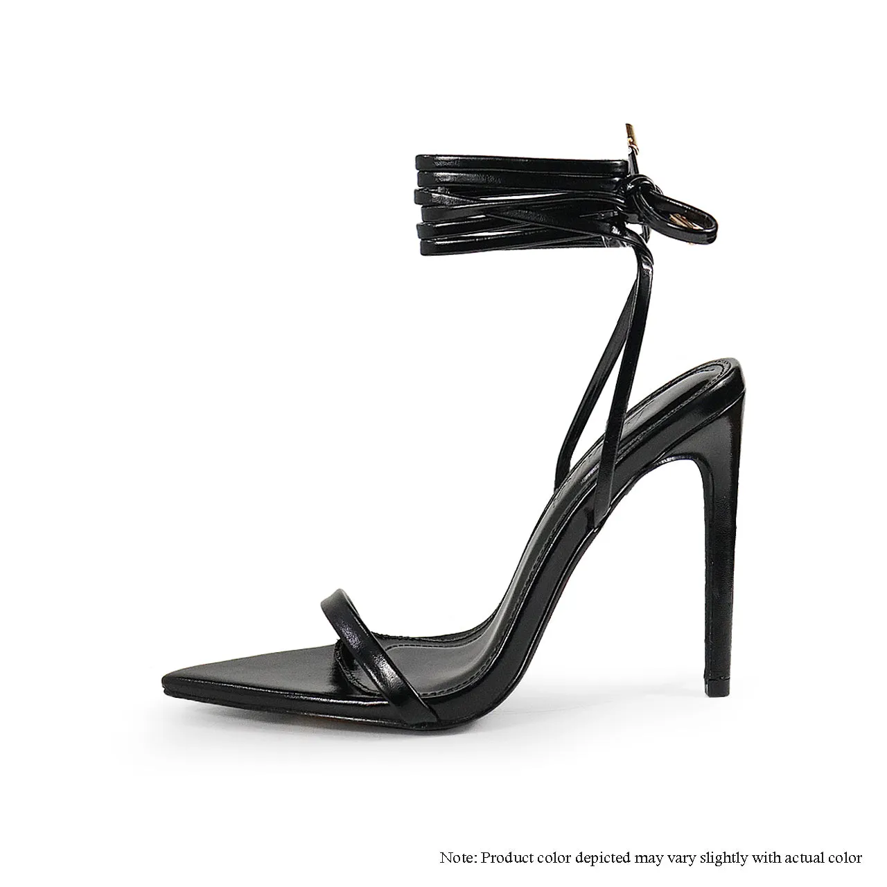 LAURENT-55 POINTY TOE METALLIC TIE-UP HEEL - BLACK