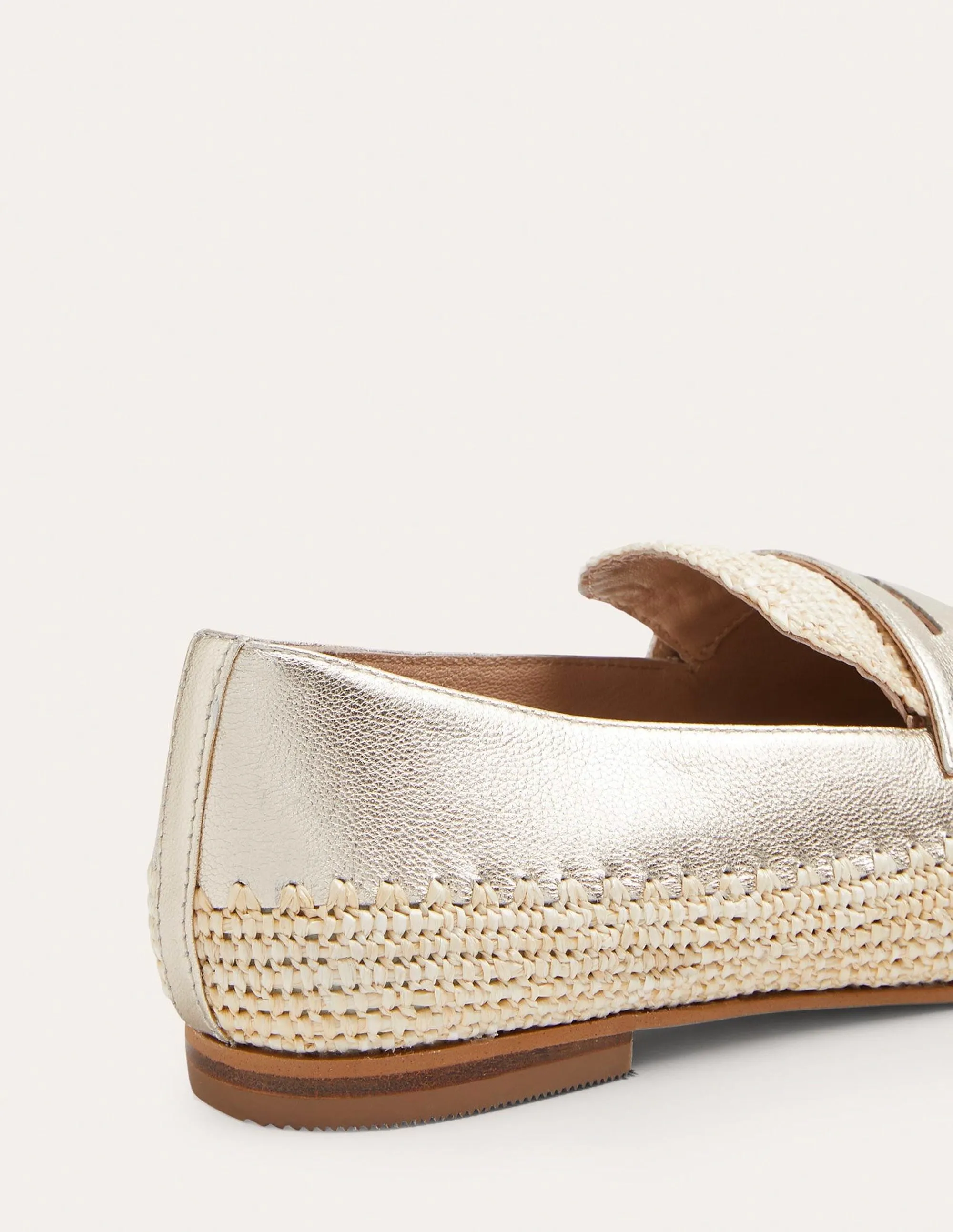 Lydia Raffia Detail Loafers-Pale Gold Metallic