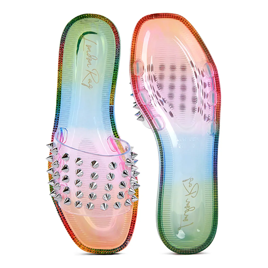 Multi Punk Stud Clear Jelly Flats