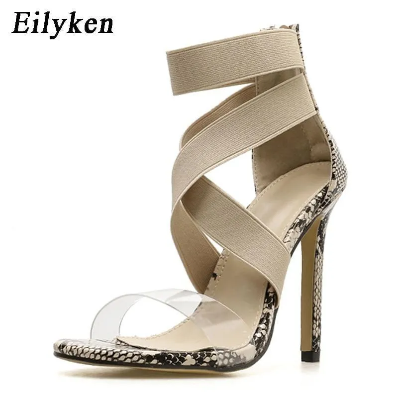 Open Toe Stiletto High Heels Stretch Fabric Sandals