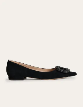 Pointed Ballet Flats-Black Suede