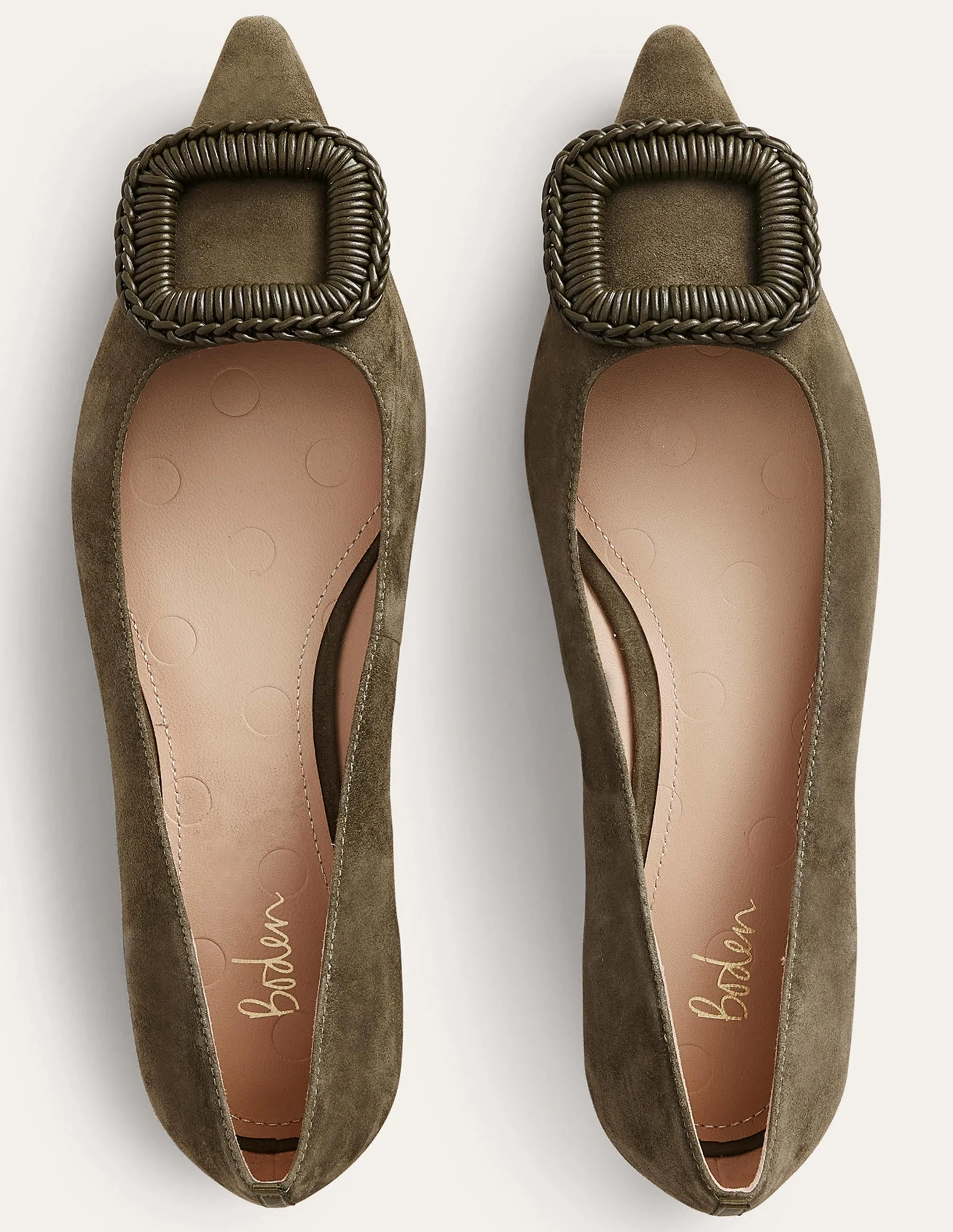 Pointed Ballet Flats-Deep Olive Suede