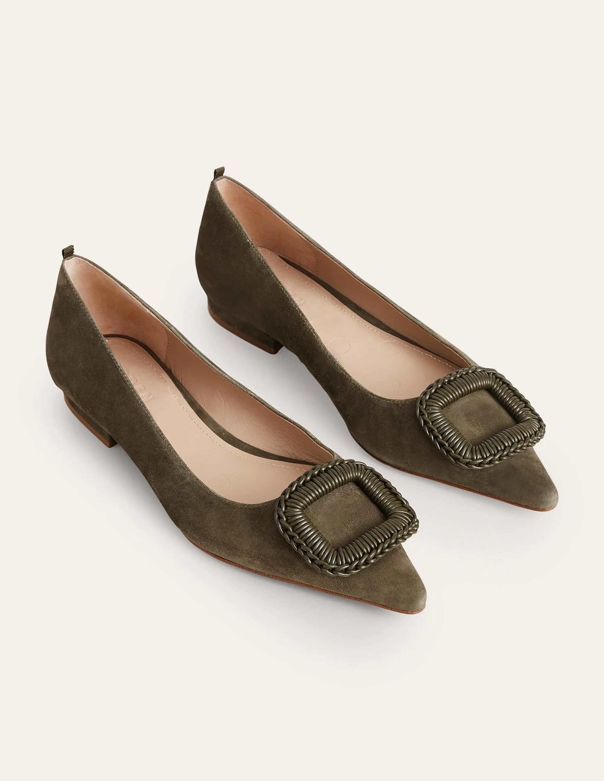 Pointed Ballet Flats-Deep Olive Suede