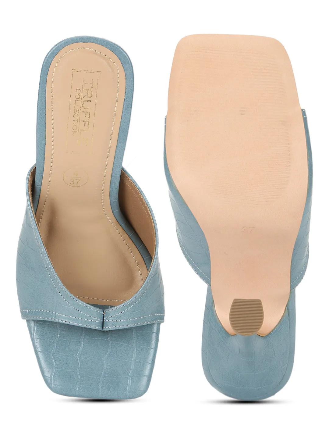 Powder Blue PU High Heel Stiletto Mules