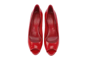 SERGIO ROSSI RED PATENT LEATHER PEEP TOE HEELS SIZE 38.5