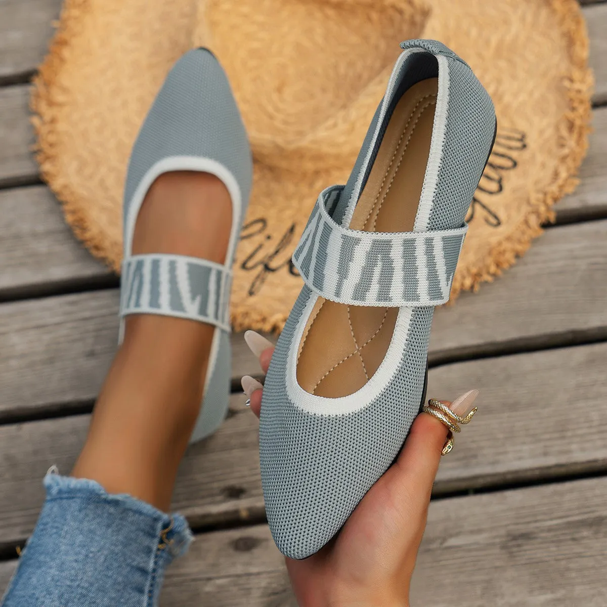 Striped Pointed Toe Flats