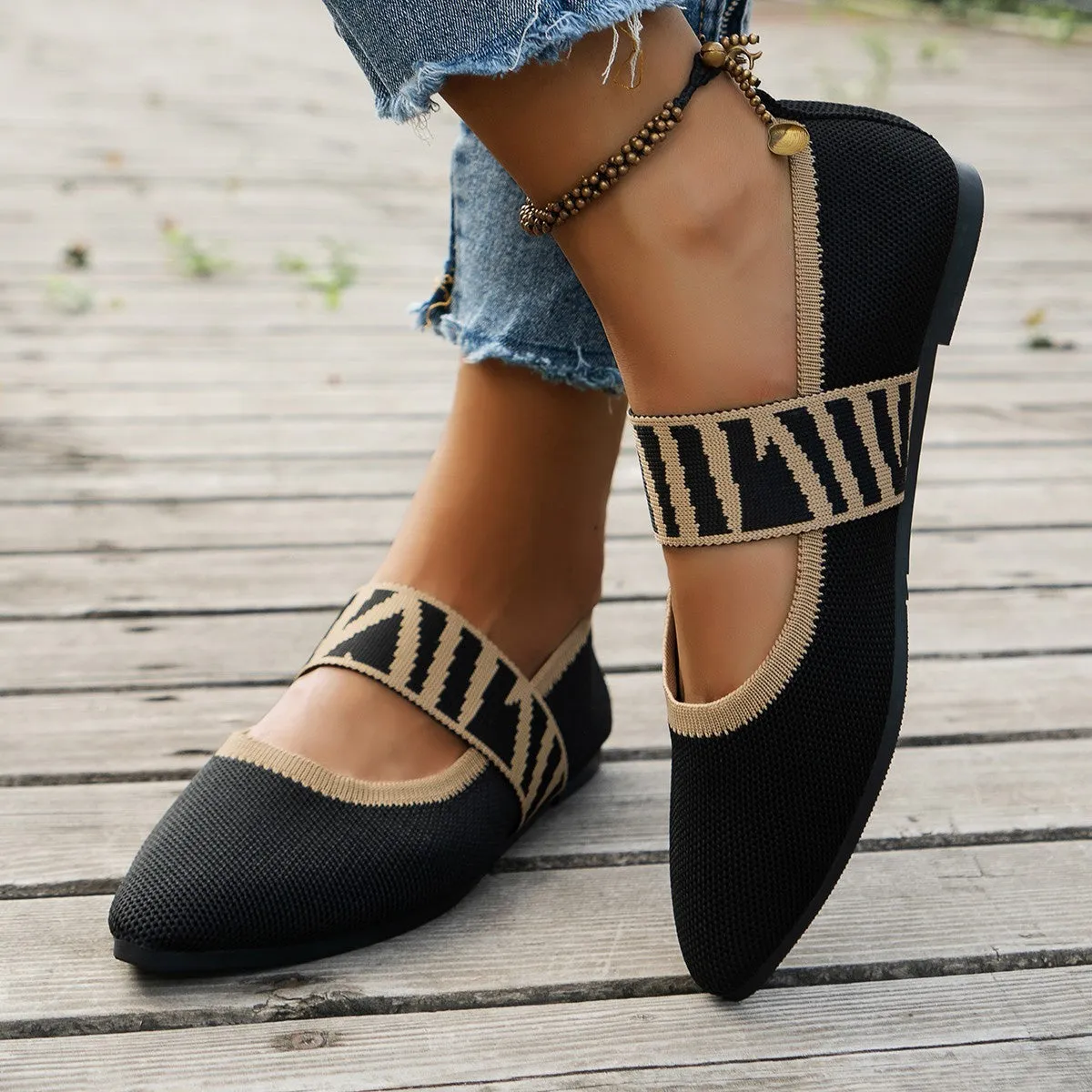 Striped Pointed Toe Flats