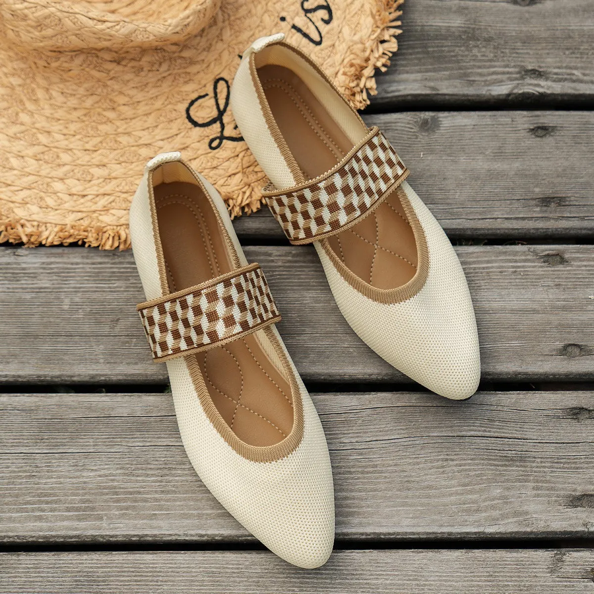 Striped Pointed Toe Flats