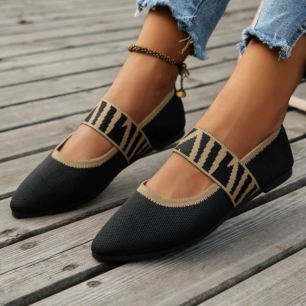 Striped Pointed Toe Flats