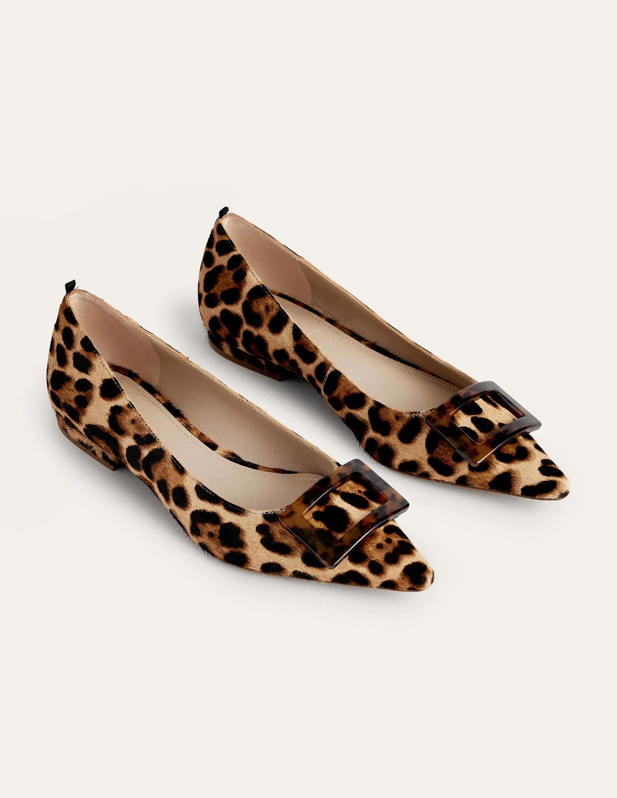 Trim Detail Point Ballet Flats-Leopard