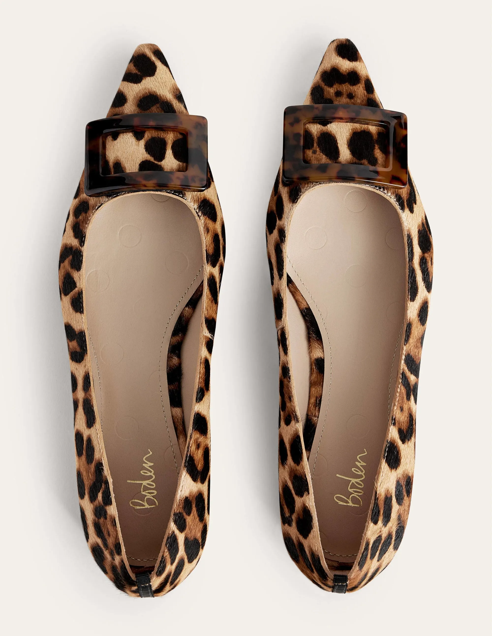 Trim Detail Point Ballet Flats-Leopard