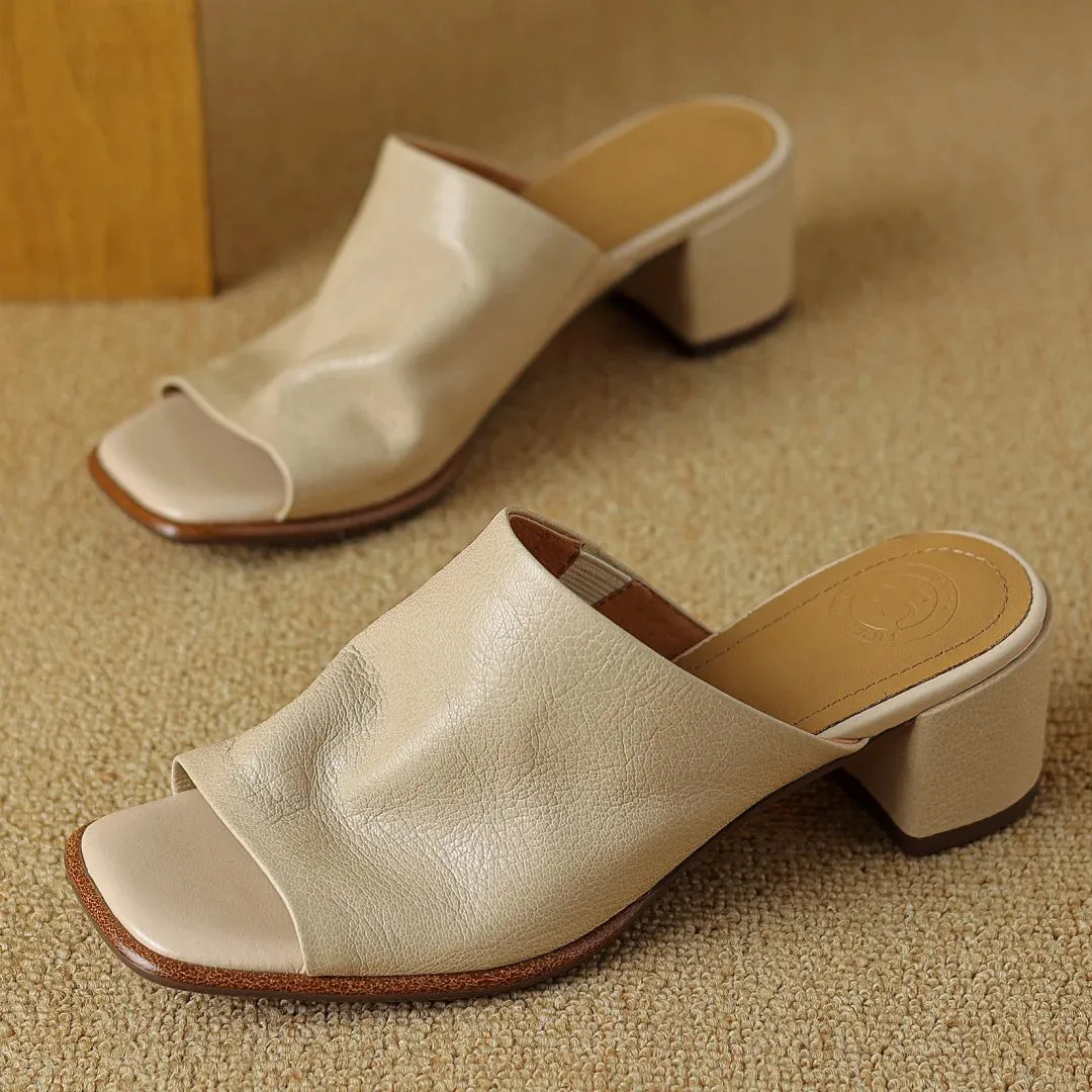 Women's Peep toe Leather Slip-on Sandal