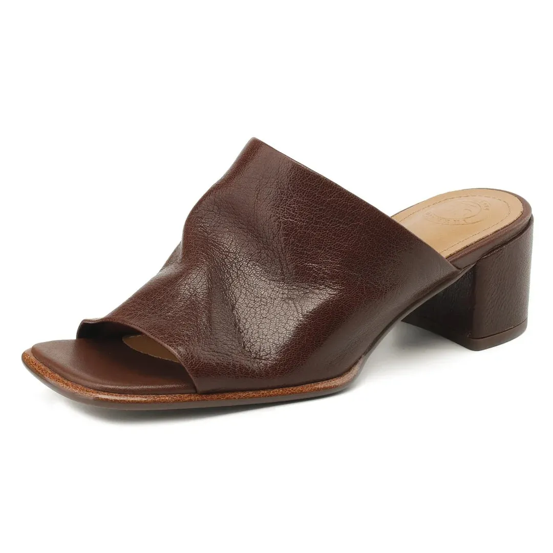 Women's Peep toe Leather Slip-on Sandal