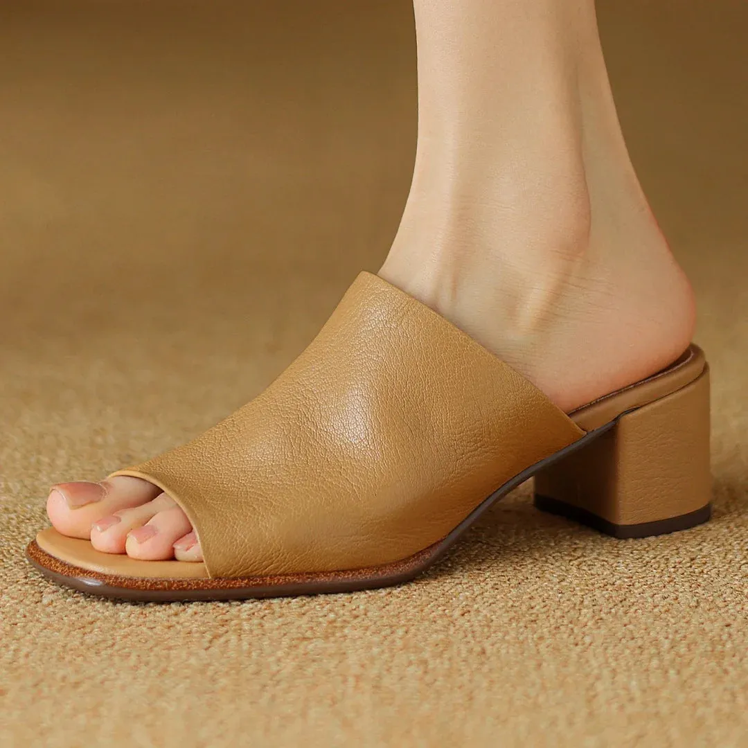 Women's Peep toe Leather Slip-on Sandal