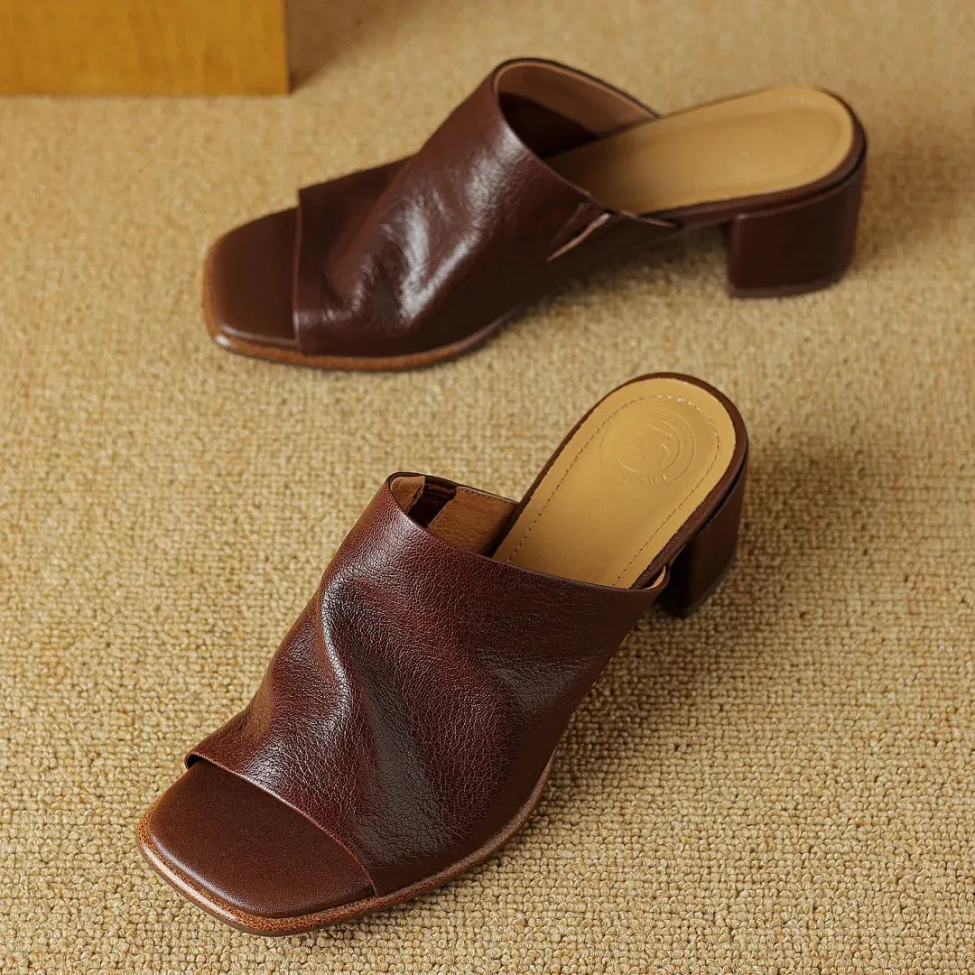 Women's Peep toe Leather Slip-on Sandal